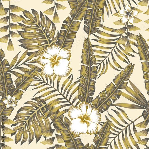 Fototapeta Tropical leaves abstract color beige background