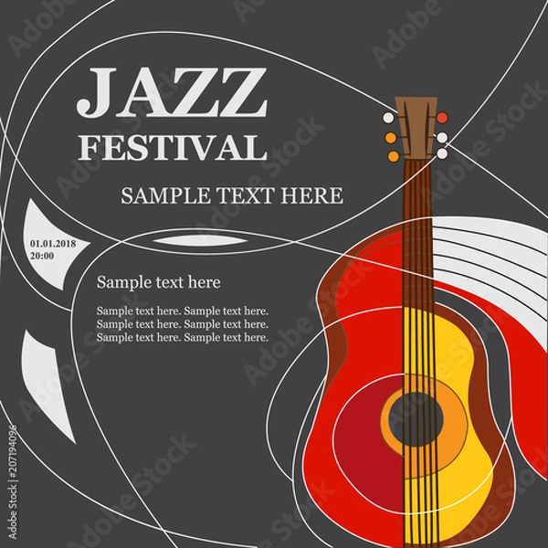 Obraz Template Design Poster with acoustic guitar