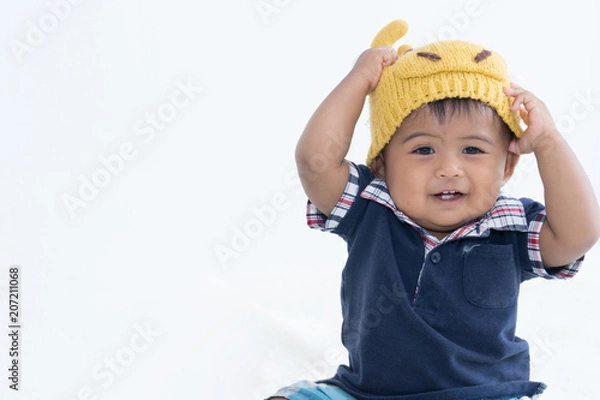 Obraz cute baby in fancy deer hat smiling