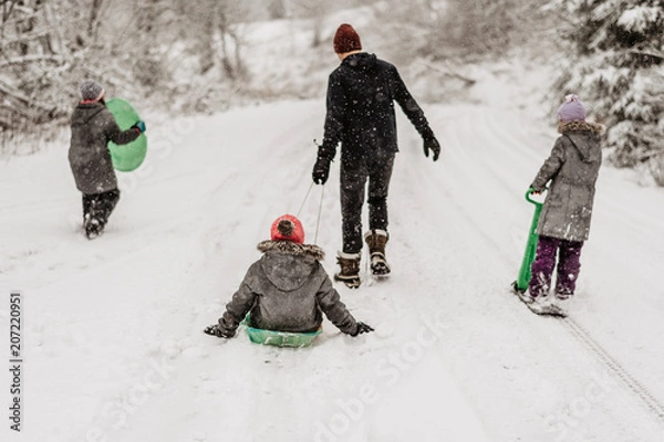 Fototapeta Sledding with Dad
