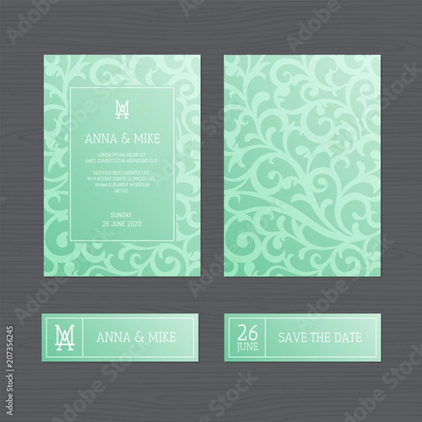 Obraz Luxury wedding invitation or greeting card with geometric ornament. Art Deco style. Paper envelope template. Wedding invitation envelope mock-up for laser cutting. Vector illustration.