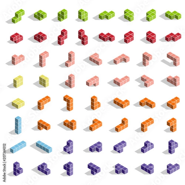 Obraz Cubes for Tetris. Isometry. Isolated on white background. Vector illustration.