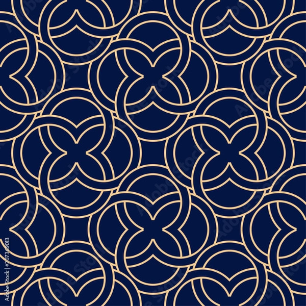 Obraz Golden blue geometric ornament. Seamless pattern