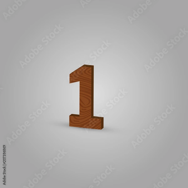 Fototapeta Realistic wood character from a typeset, vector illustration