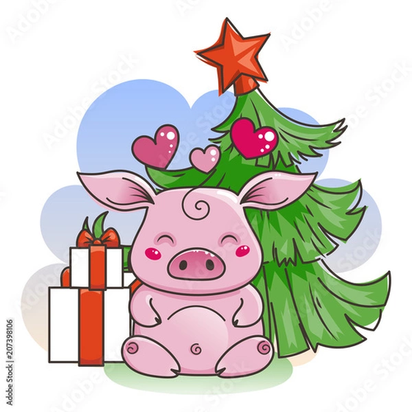Obraz Cute cartoon pig in love. Symbol of New 2019 Year