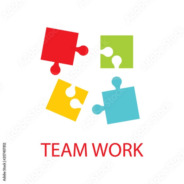 Fototapeta Business teamwork concept. Four businessman connecting puzzle. Vector