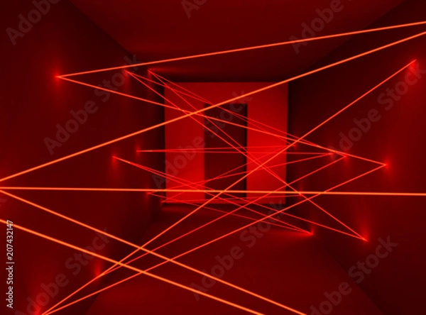 Obraz Corridor with red security laser sensor plexus net