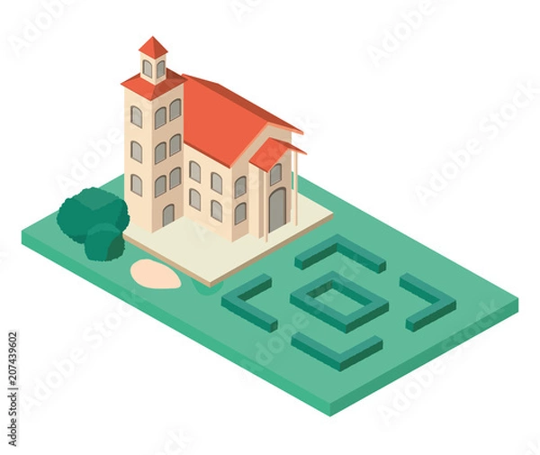 Obraz school building with landscape isometric vector illustration design
