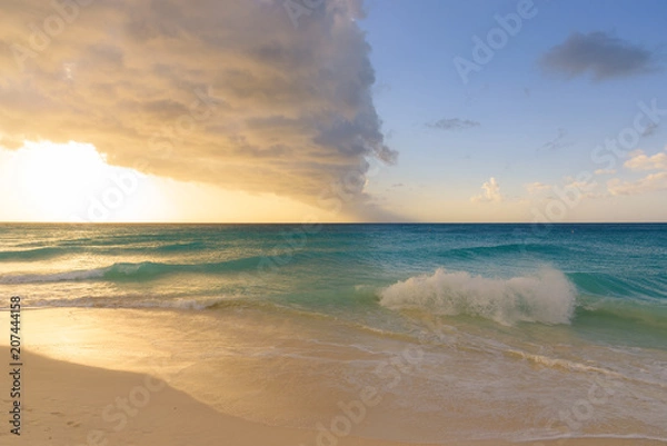 Fototapeta Idyllic caribbean beach at sunset