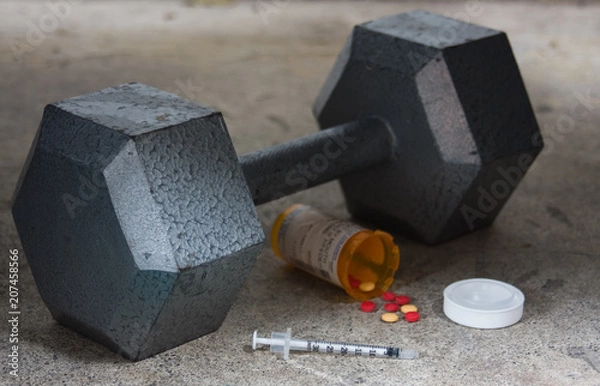 Obraz Dumbbell with Steroids and Needle