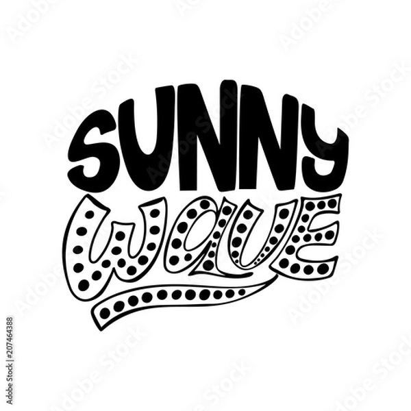 Fototapeta Sunny wave. Summer isolated vector, calligraphic phrase. Hand brush calligraphy, lettering. Modern design for logo, banners emblems, prints, photo overlays, t-shirts, posters, greeting card.