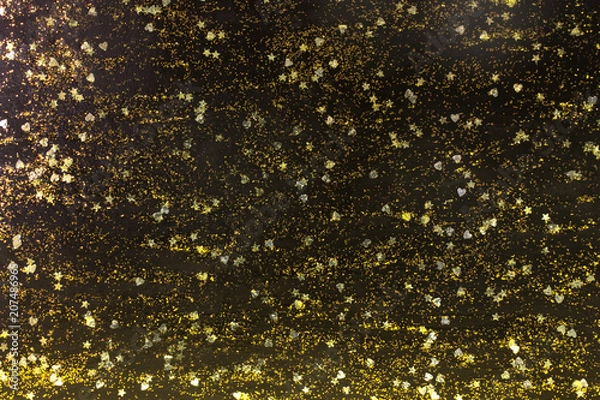 Fototapeta Green, Gold and Bronze shiny textured Glitter paint with star and heart sequins