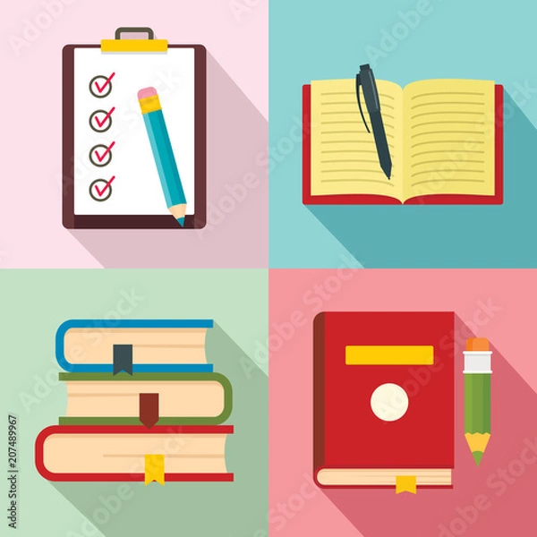 Fototapeta Homework study school icons set. Flat illustration of 4 homework study school vector icons for web