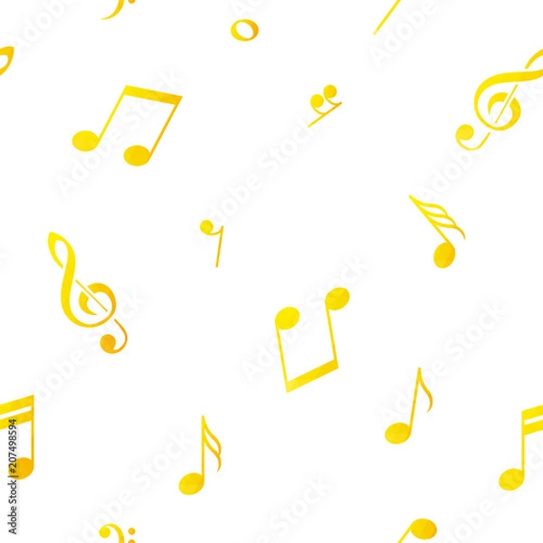 Fototapeta Music background, yellow notes, seamless pattern. Vector illustration