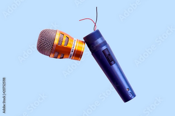 Obraz Blue mic with golden border,Old broken