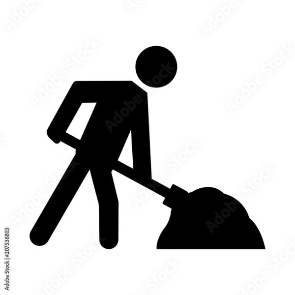 Obraz Under construction warning sign. Vector stickman shoveling.