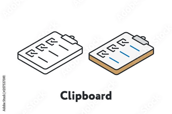 Fototapeta Isometric Paper Clipboard Checkmark Document List Minimal Flat Line Outline Stroke Icon