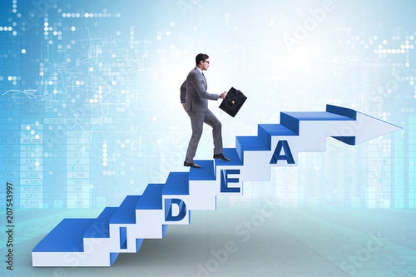 Fototapeta Concept of idea with businessman climbing steps stairs