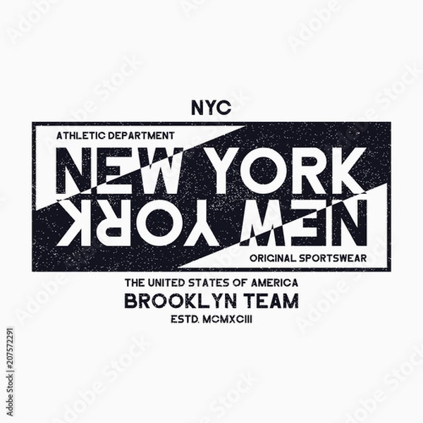 Obraz New York City, Brooklyn typography graphics for t-shirt. Grunge print for NYC athletic apparel. Original street clothes design. Vector.