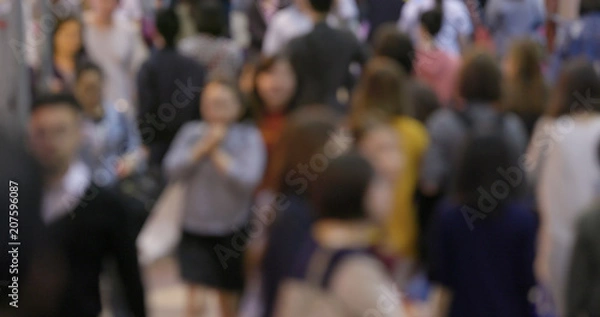 Fototapeta Crowded of people walk in the street at night