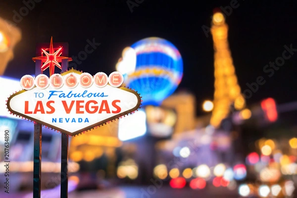 Obraz Sławny Las Vegas znak z plama pejzażem miejskim