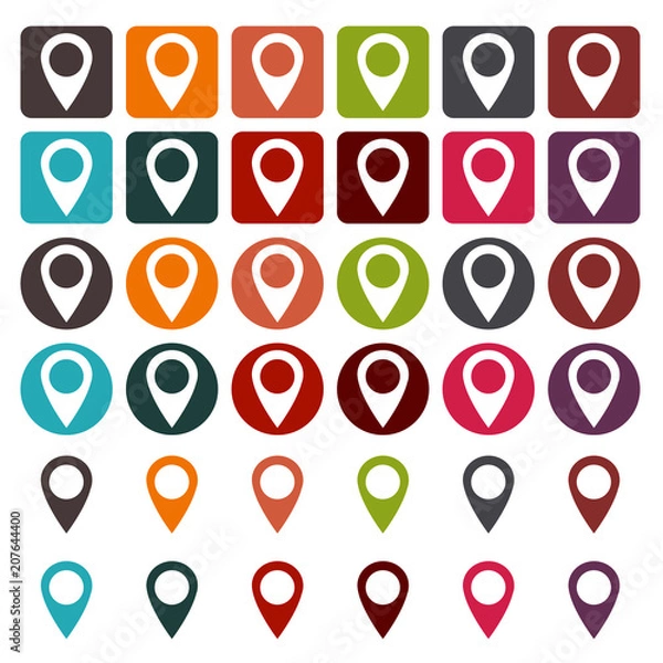Fototapeta Vector modern GPS location Map pointer icon flat design icon set in button vintage color