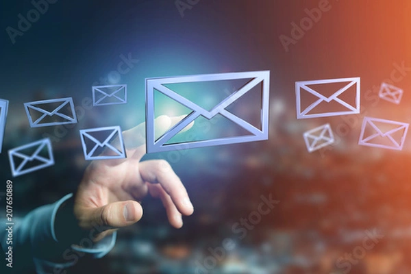 Fototapeta Blue Email symbol displayed on a color background - 3D rendering
