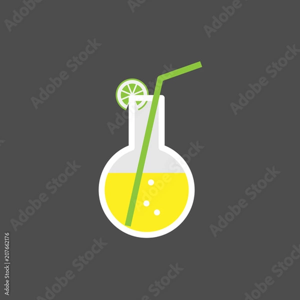 Fototapeta Flask With Cocktail. Biotechnology Startup Logo Template. Science Lab Logotype Logo. Food Technology Emblem. Vector.
