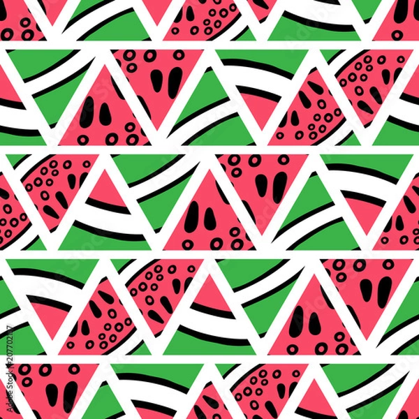 Obraz Hand drawn watermelon slices seamless pattern