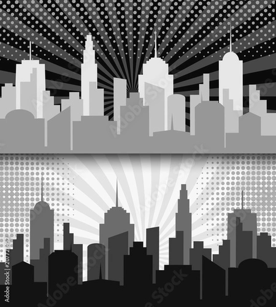 Obraz Comic cityscape monochrome horizontal banners