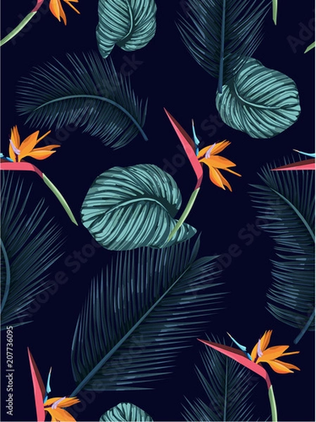 Fototapeta Seamless indigo tropical pattern.