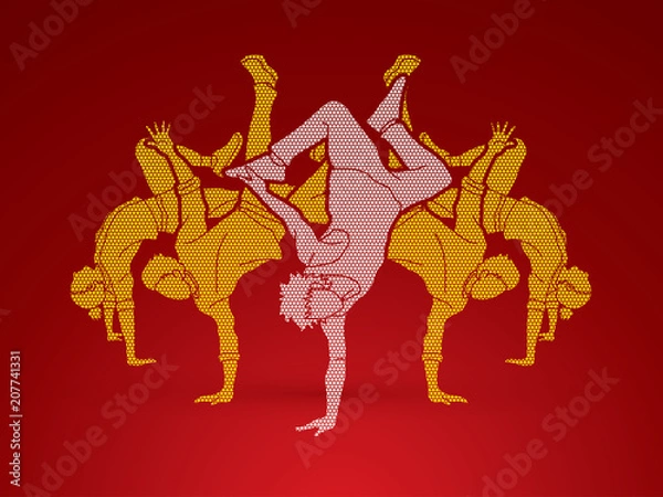 Fototapeta Dancer,  Dancing people, Group of people dancing action designed using geometric pattern graphic vector.