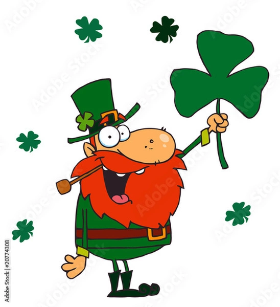 Fototapeta Lucky Leprechaun Holding Up A Shamrock