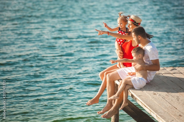 Obraz Cheerful family on the beach. Family on vacation
