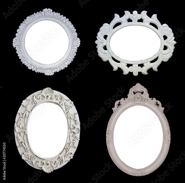 Obraz Four White Antique Frames on Black Background