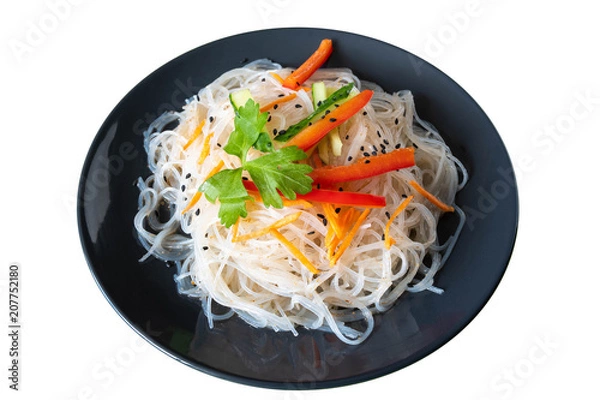 Obraz cellophane noodles on plate on white background isolate