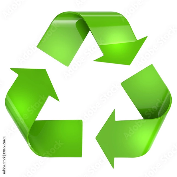 Obraz Green Recycling Arrows Sign on White Background