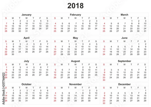 Obraz 2018 calendar with white background.