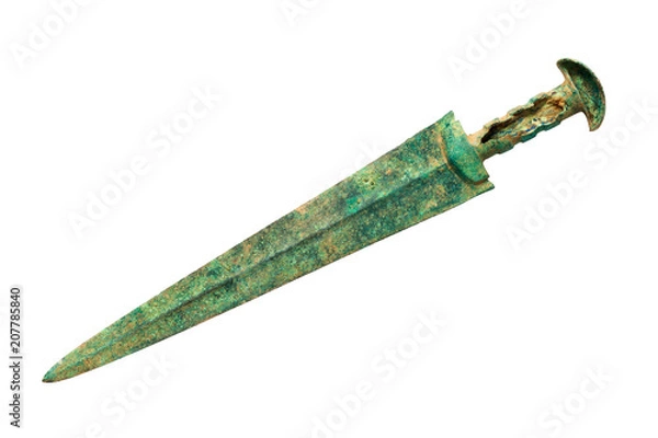 Obraz Ancient bronze sword isolated on white background. Clipping path.