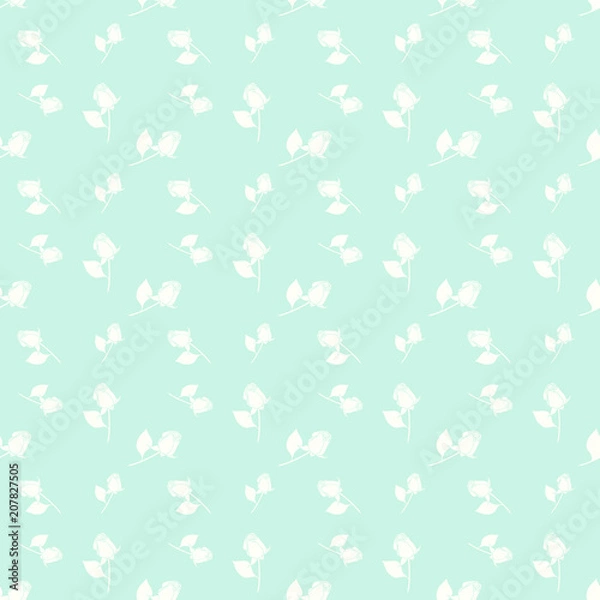 Fototapeta Roses seamless vector geometric monochromatic background - pattern for continuous replicate on turquoise background.