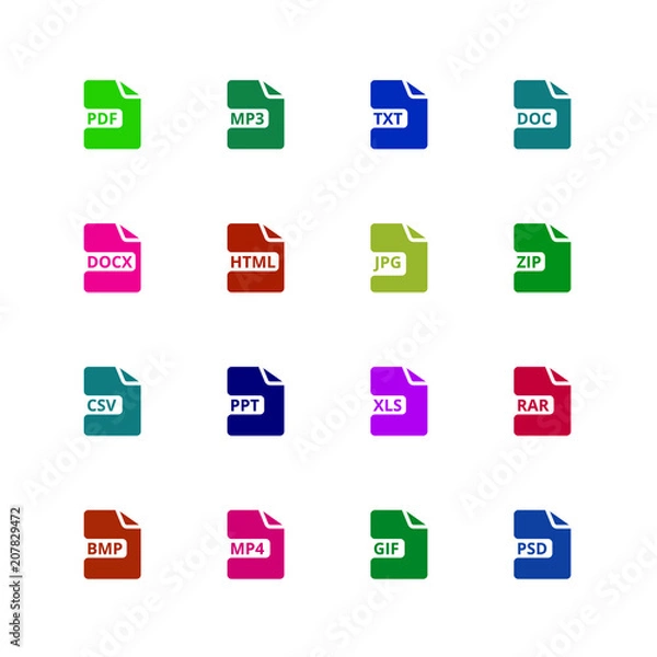 Fototapeta File format type icons. Download document vector buttons
