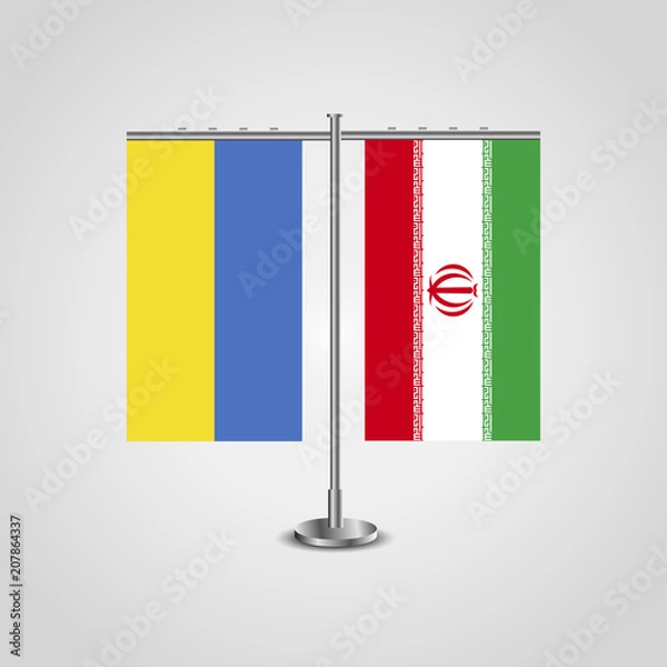 Fototapeta Table stand with flags of Ukraine and Iran.Two flag. Flag pole. Symbolizing the cooperation between the two countries. Table flags