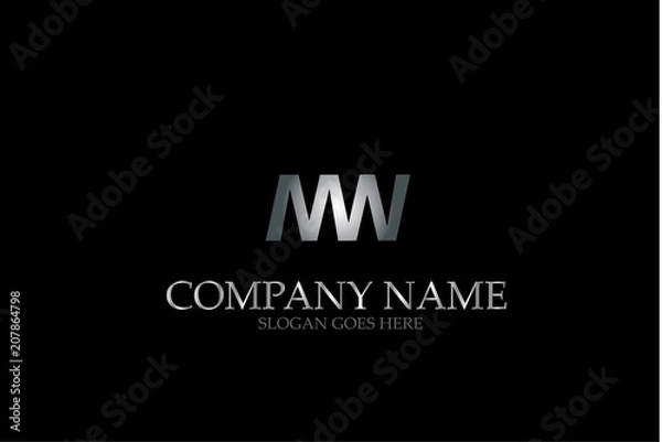 Fototapeta Letter MW Silver Vector Logotype Template.