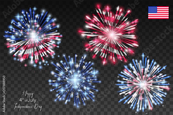 Obraz American flag with fireworks on Independence Day. Vector illustration