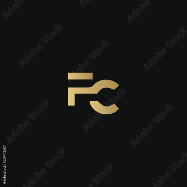 Obraz Modern creative monogram FC CF F C connected minimal artistic black and golden color initial based letter icon logo.