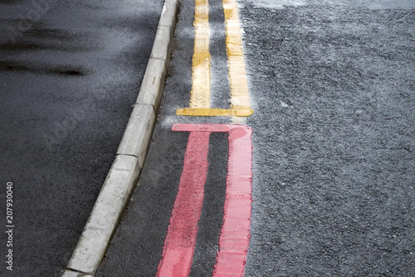 Fototapeta Double yellow and red lines No parking
