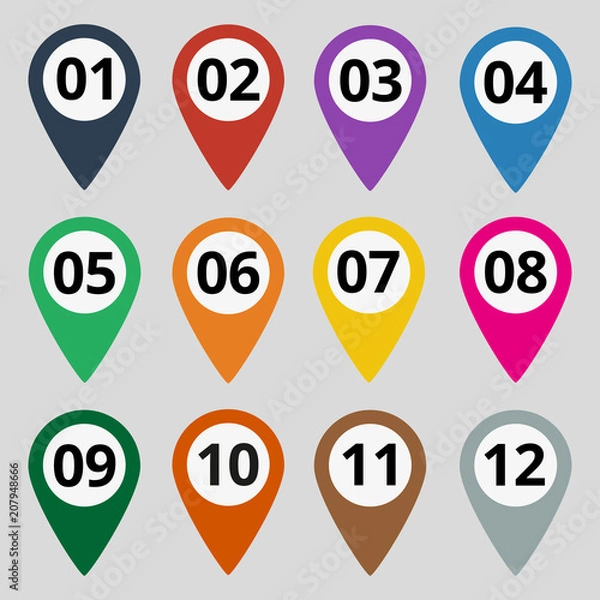 Fototapeta Flat map markers with numbers.