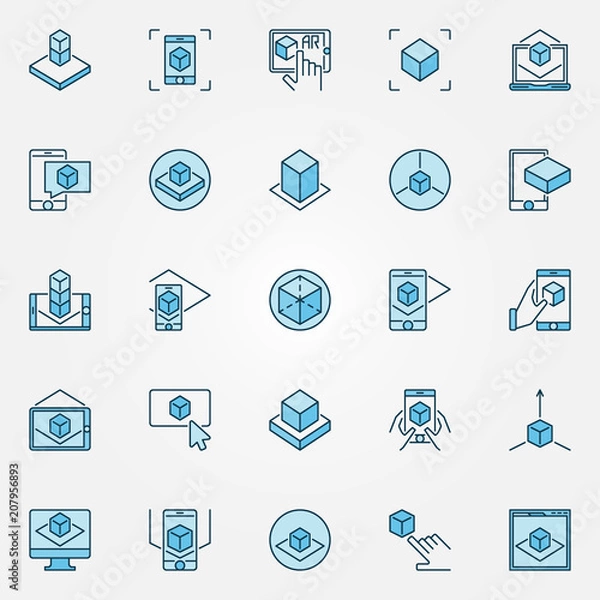 Fototapeta Augmented reality blue icons. AR Technology vector symbols