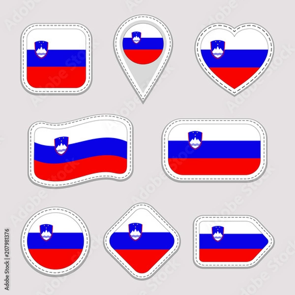 Obraz Slovenia flag vector set. Slovenian national flags stickers collection. Isolated icons. Traditional colors. Web, sports pages, patriotic, travel, school, geographic, cartographic design elements