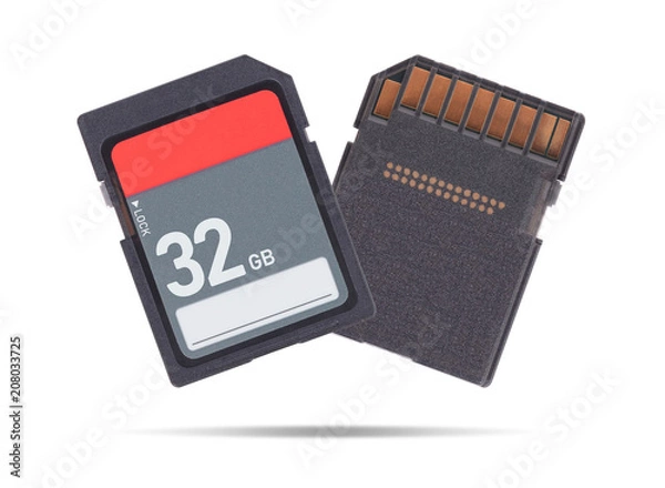 Fototapeta Memory card isolated on white background - 32 Gigabyte
